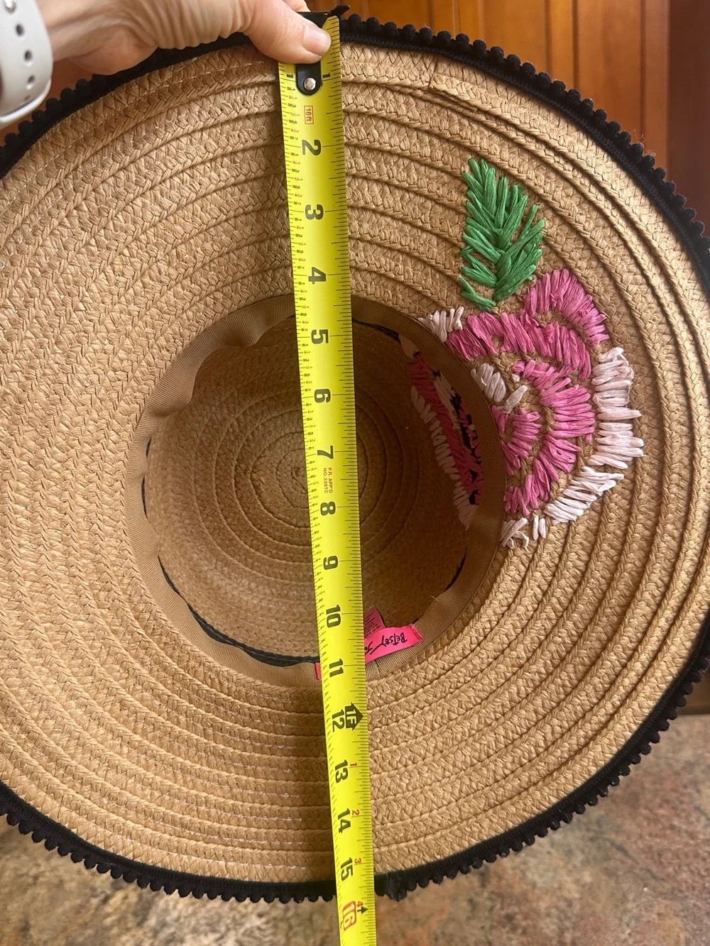 Betsey Johnson NWOT Floral Bliss Straw Sun Hat Pink Rose Wide Brim Floppy Boho